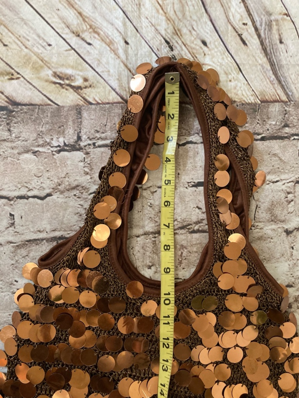 Brown Sequin Circle Tote Bag - Sparkling Brown Shoulder Bag - Picture 6 of 7